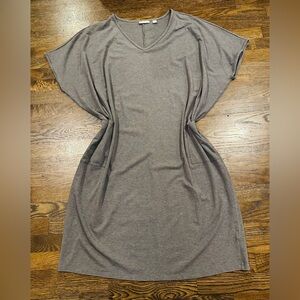 Kate Landry Shirt Dress 1/2X Gray Short Sleeve Pockets Beach Boho Kaftan